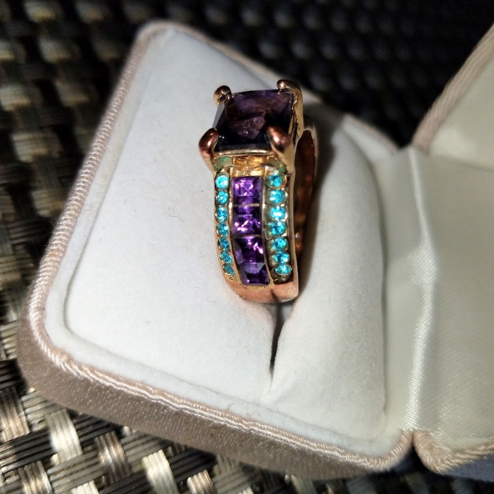 Turkish 18 K yellow filled gold purple amethyst stone ring size 8 - Picture 4 of 11